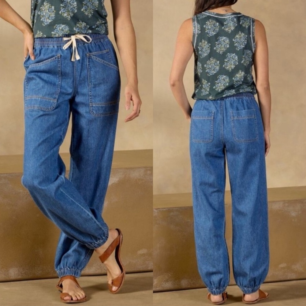 Sundance Catalog Nyla Denim Jogger Pants Utility Baggy Blue Size Medium $148